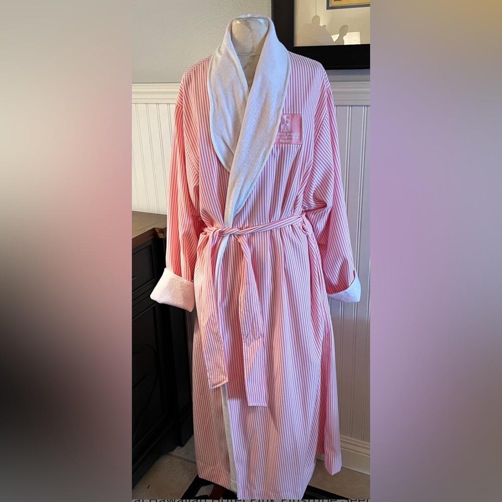 NEW! Royal Hawaiian Logo’d Frette Pink and White Striped Robe